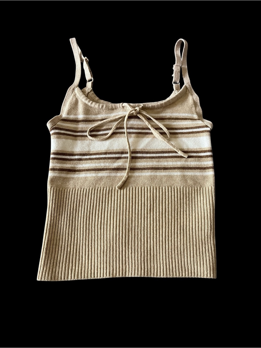 No Boundaries Ribbed Knit Cami Tank Top Small Y2K Neutral Striped Bow